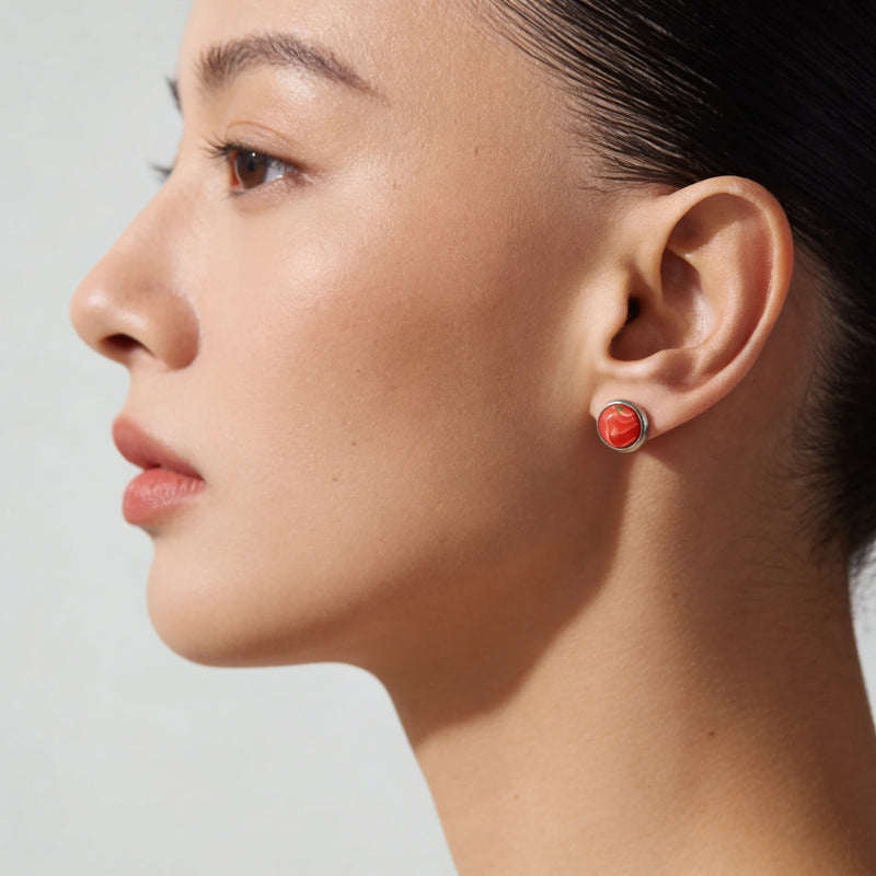 Red Malachite Stud Earrings "Orbita"