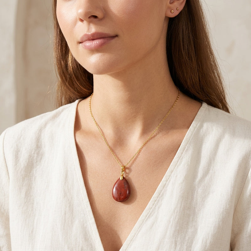 Red Jasper Stone Necklace "Perle"