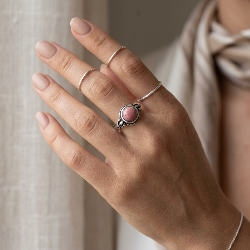 Rhodochrosite Stone Ring "Sakura"