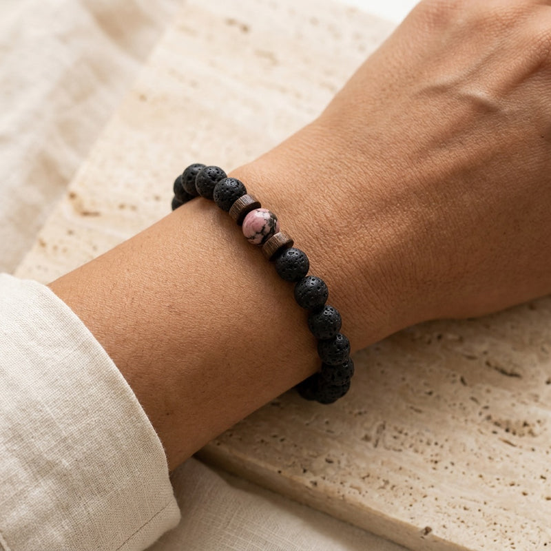 Lava Stone & Rhodonite Bracelet "Falcon Veil"