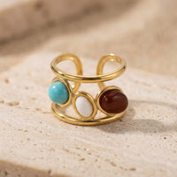 adjustable ring "Trinity" in Pearl, Turquoise and Jasper stone
