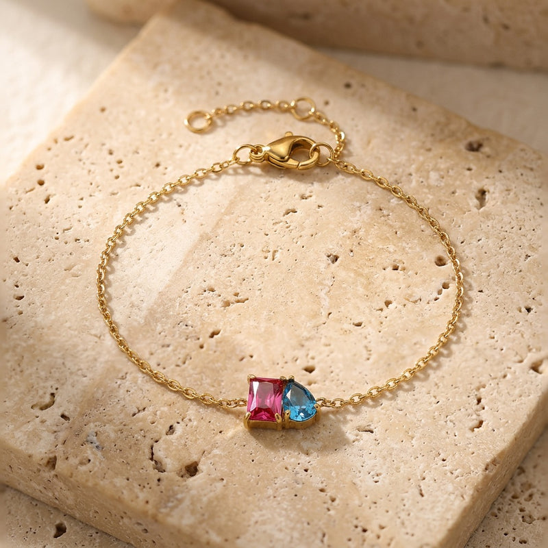 Rose Quartz & Aquamarine Stone Bracelet “Esmira”