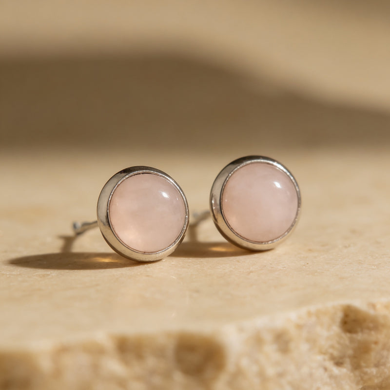 Rose Quartz Stone Stud Earrings "Orbita"