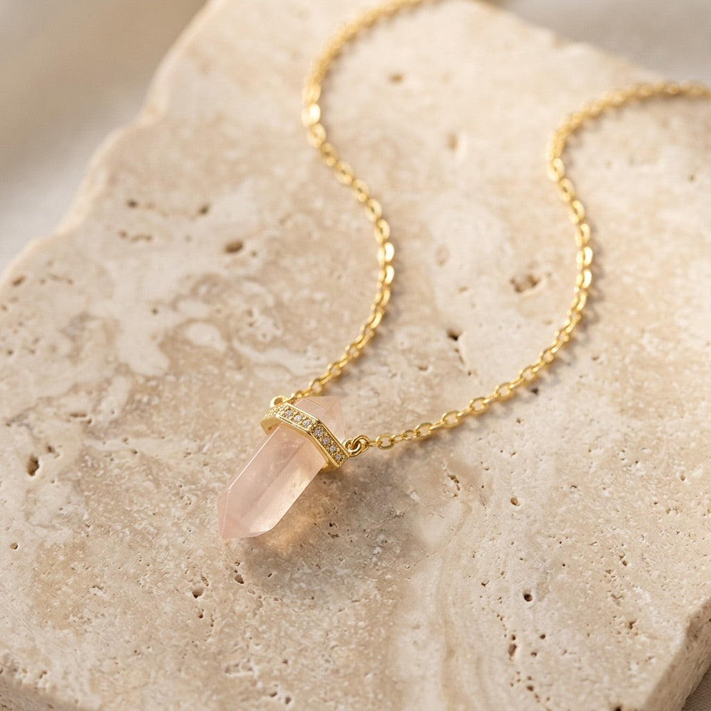 Rose Quartz Necklace "Saturn"