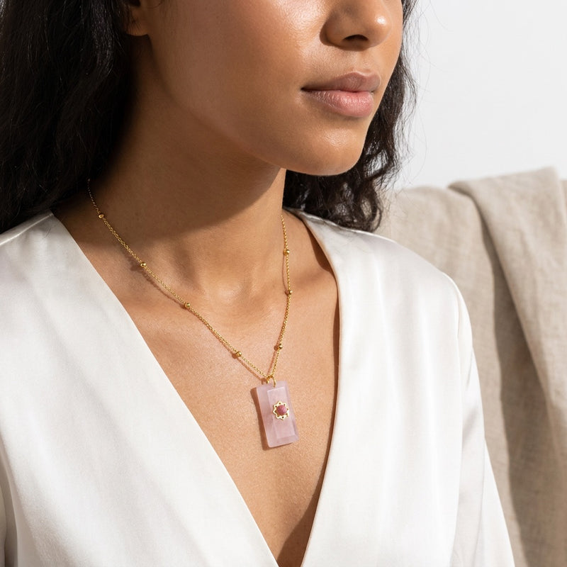 Rose Quartz Stone Necklace "Mobli"