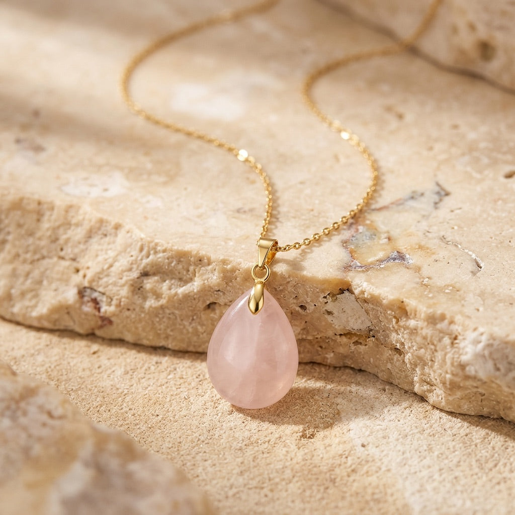 Rose Quartz Stone Necklace “Perle”