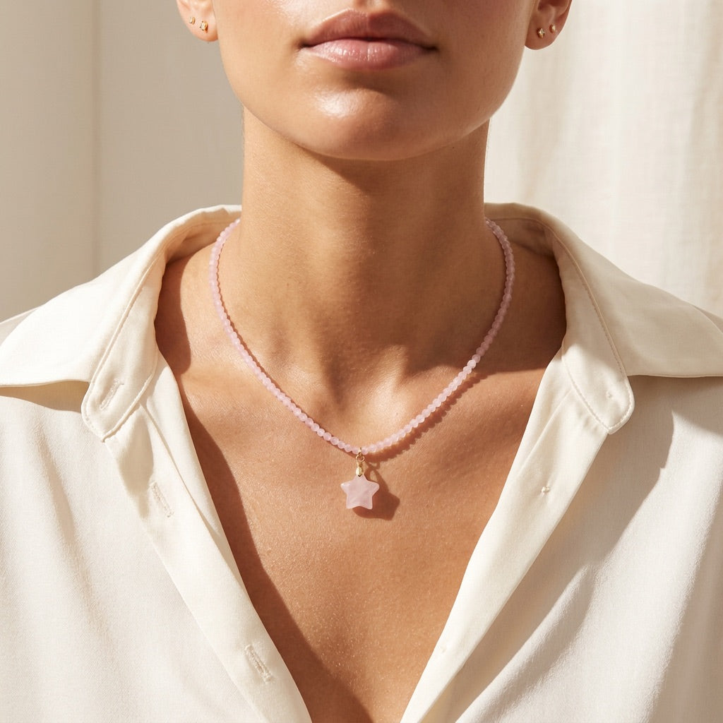 Rose Quartz Star Necklace "Stela"