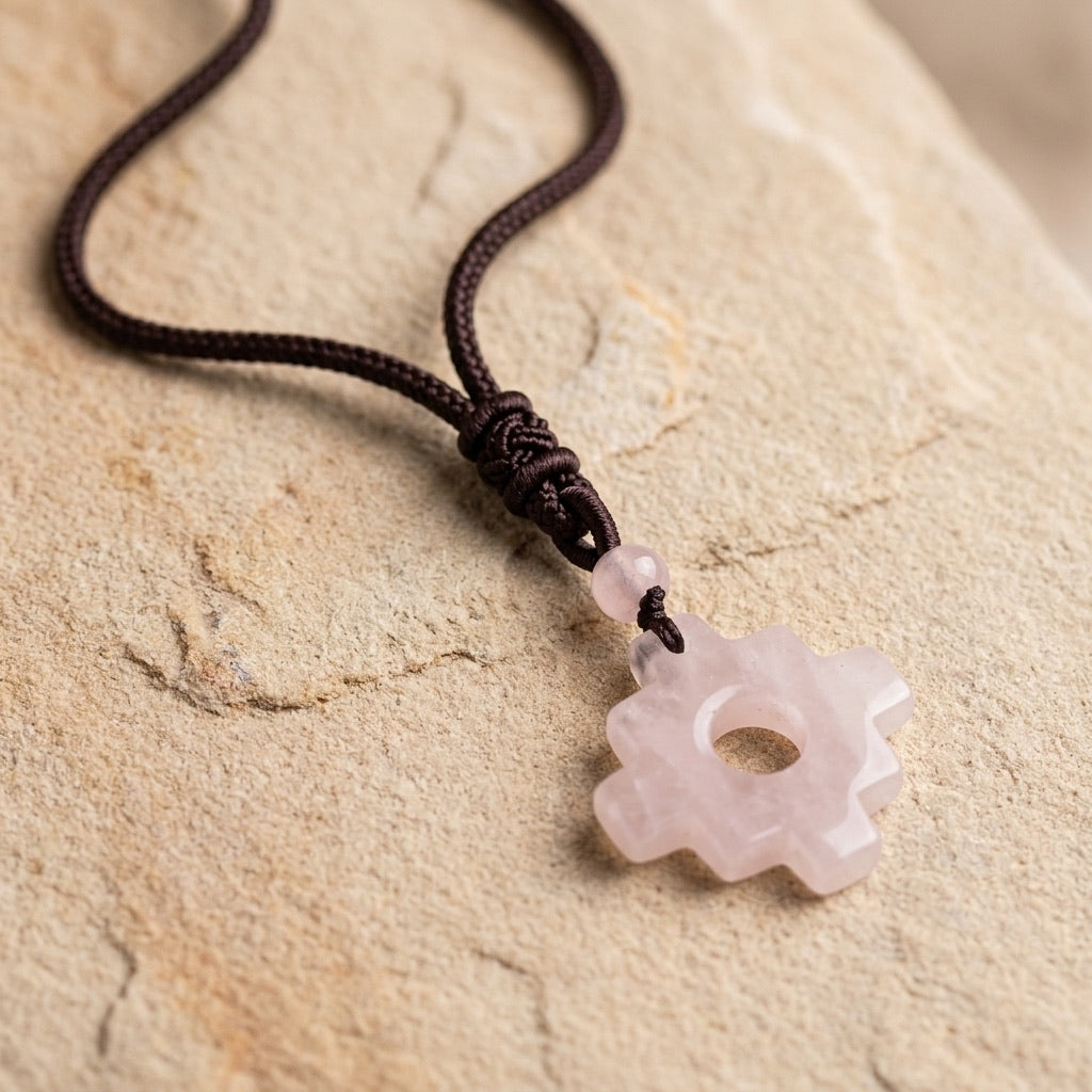 Rose Quartz Necklace "Tetris"