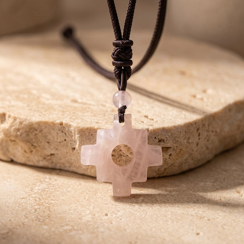 Rose Quartz Necklace "Tetris"