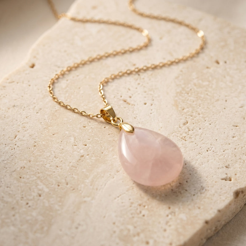 Rose Quartz Stone Necklace “Perle”