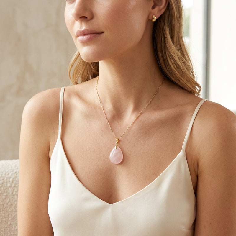 Rose Quartz Stone Necklace “Perle”