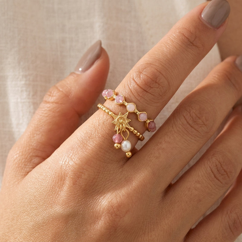 Rose Quartz And Gold Ring "Luciole"