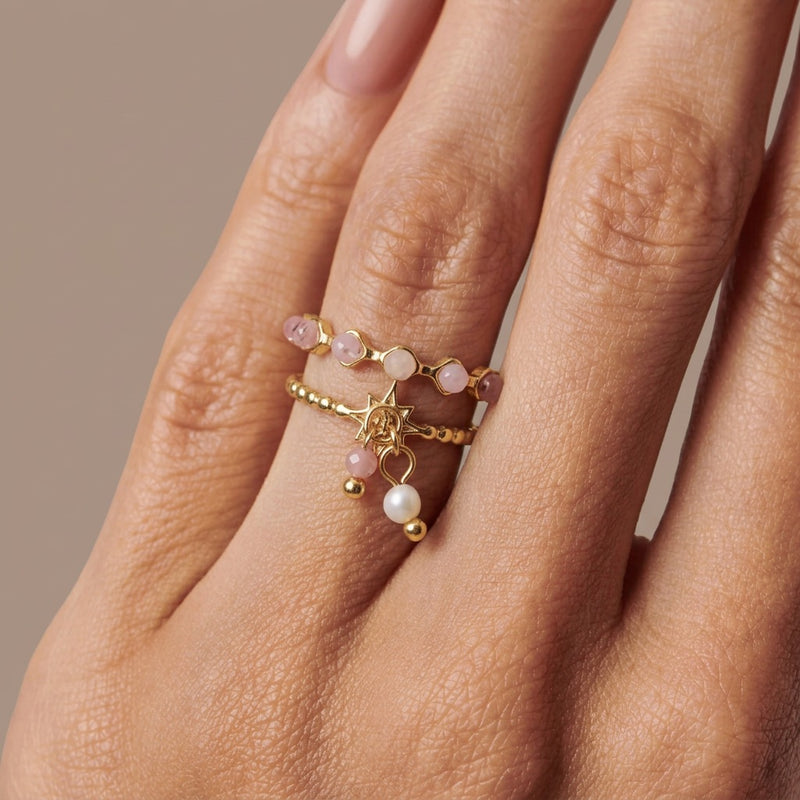 Rose Quartz And Gold Ring "Luciole"