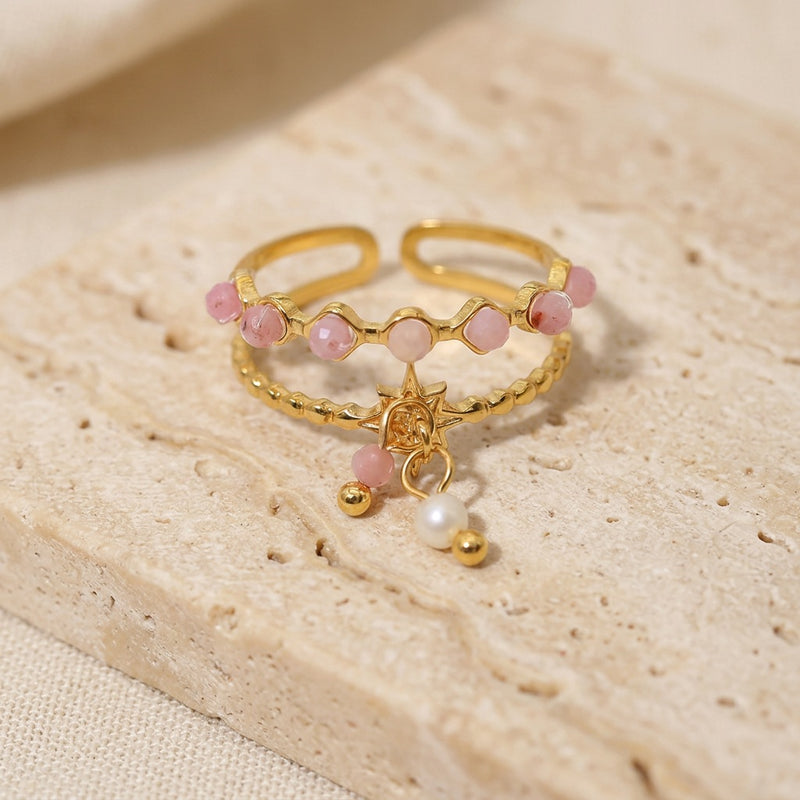 Rose Quartz And Gold Ring "Luciole"