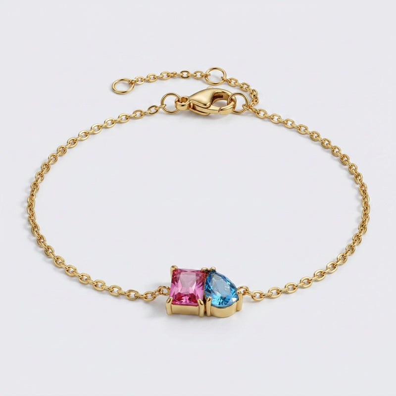 Rose Quartz & Aquamarine Stone Bracelet “Esmira”
