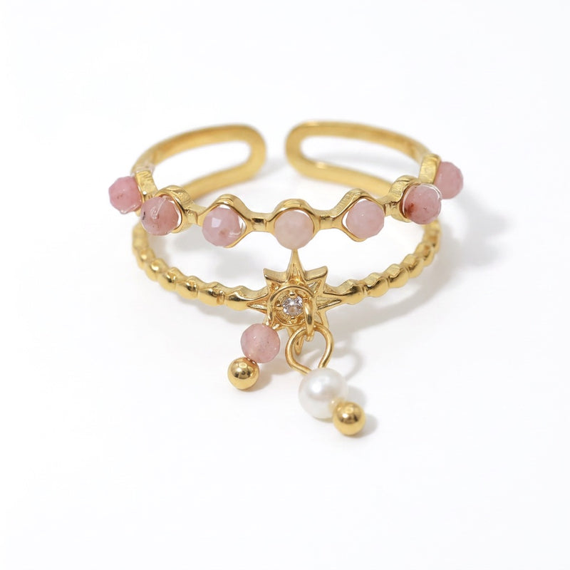 Rose Quartz And Gold Ring "Luciole"