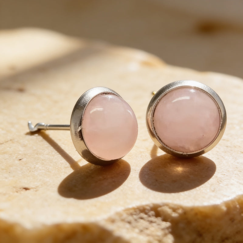 Rose Quartz Stone Stud Earrings "Orbita"