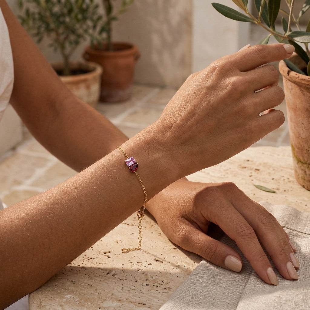 Ruby & Rose Quartz Stone Bracelet “Esmira”
