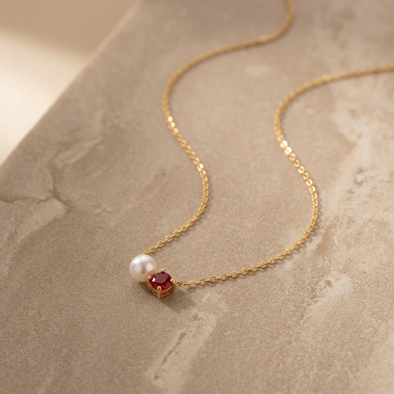 Ruby and Pearl Necklace “Serenza”