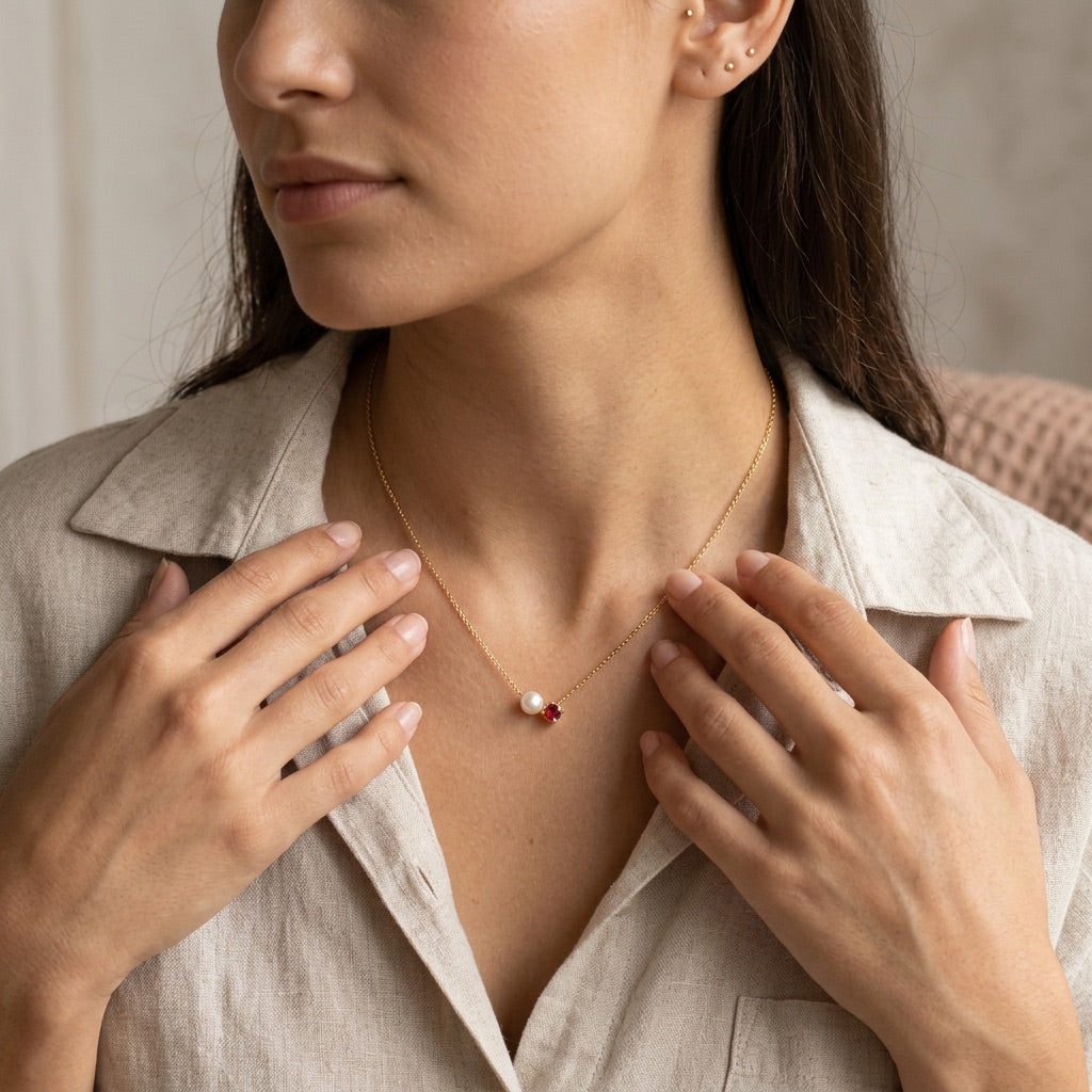 Ruby and Pearl Necklace “Serenza”