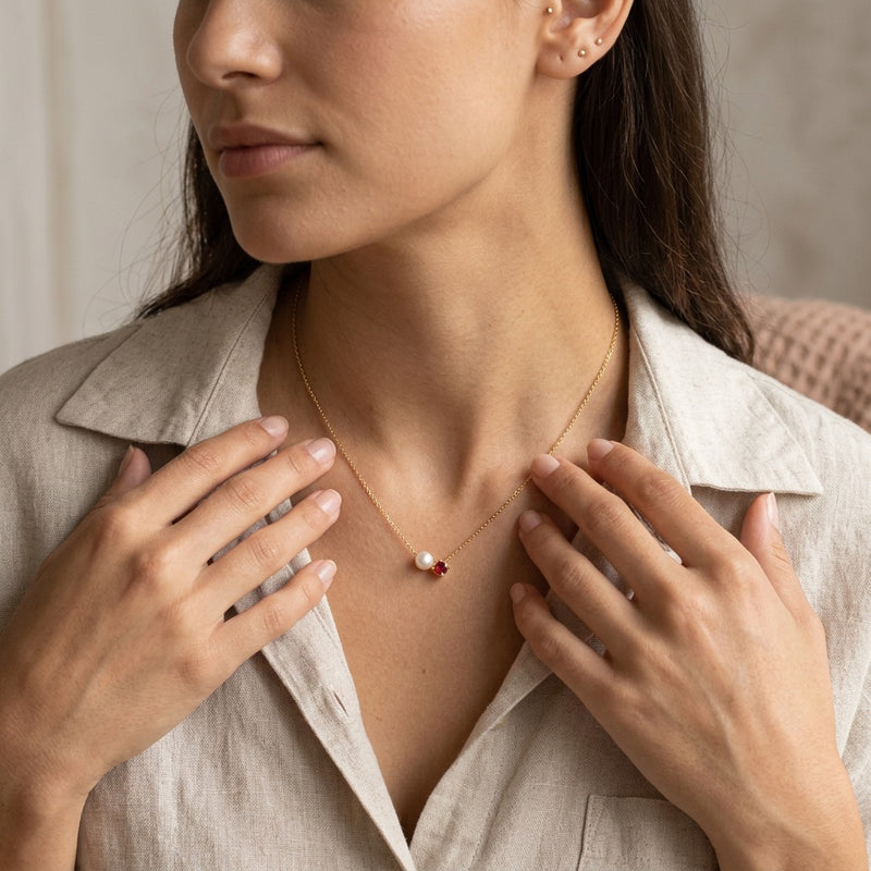 Ruby and Pearl Necklace “Serenza”