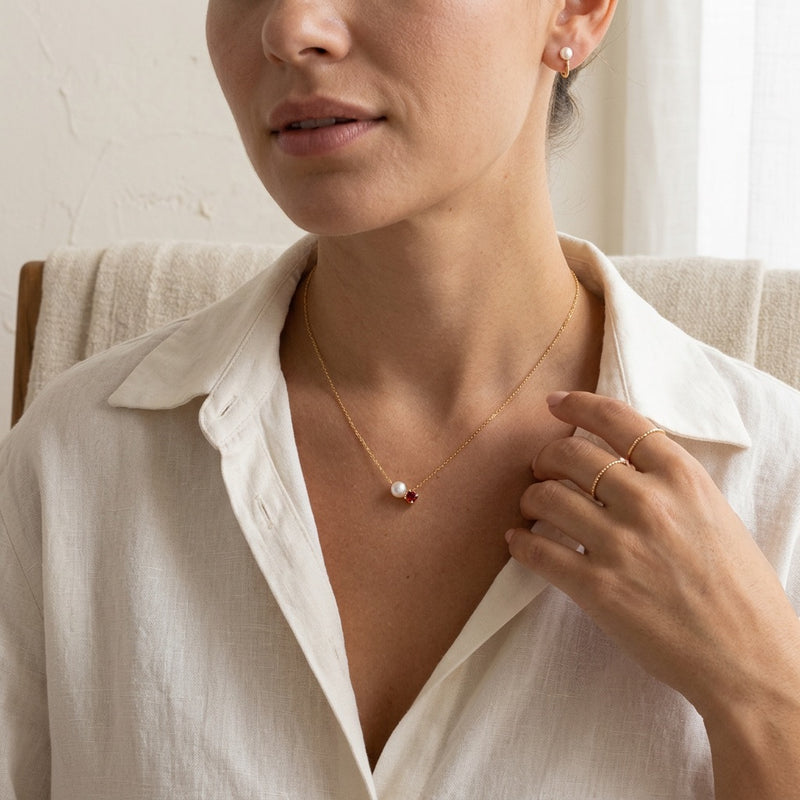 Ruby and Pearl Necklace “Serenza”