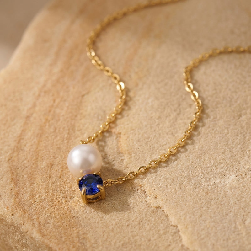 Blue Sapphire and Pearl Necklace “Serenza”