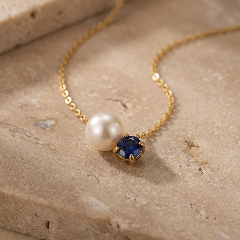 Blue Sapphire and Pearl Necklace “Serenza”