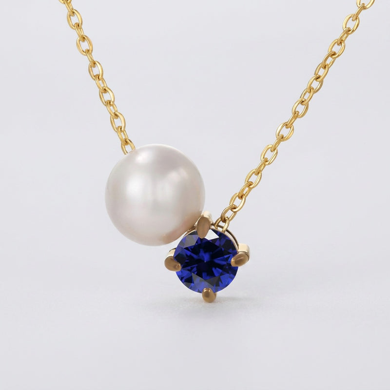 Blue Sapphire and Pearl Necklace “Serenza”