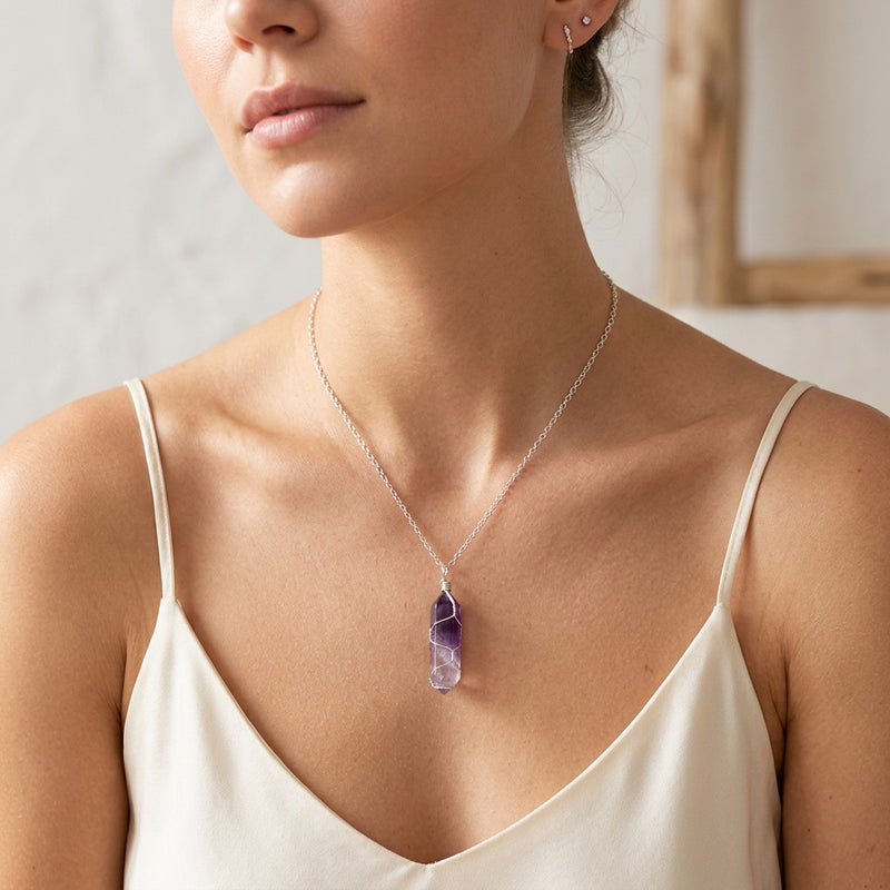 Silver Amethyst Necklace "Nexa Veil"