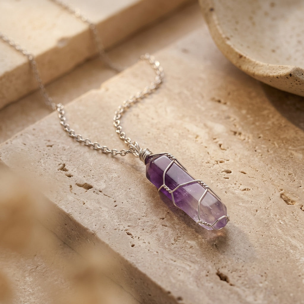 Silver Amethyst Necklace "Nexa Veil"