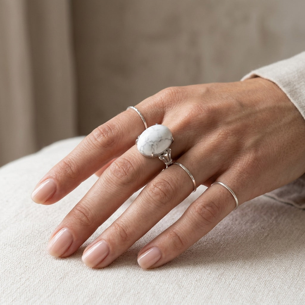 White Purity Howlite Ring "Moon Whisper"