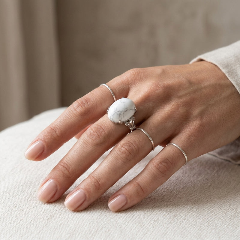 White Purity Howlite Ring "Moon Whisper"