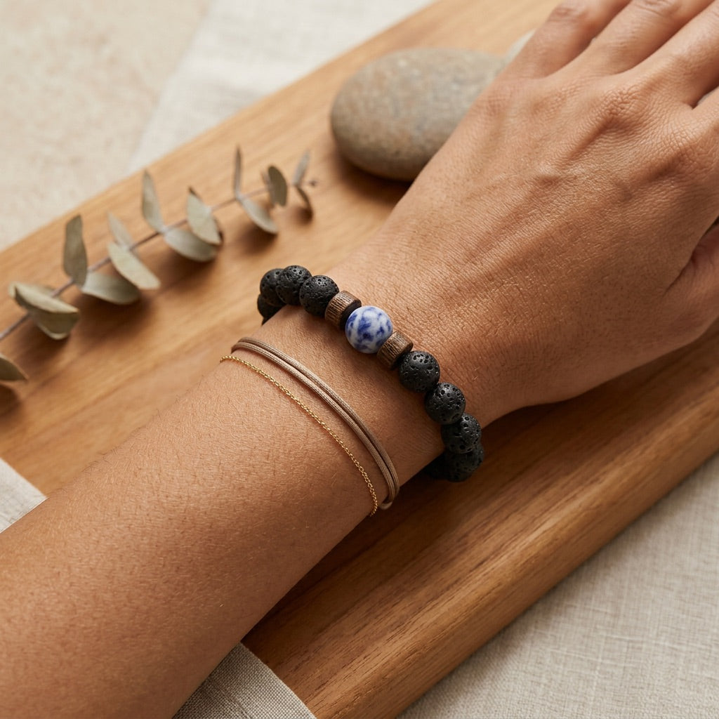 Lava Stone & Sodalite Bracelet "Falcon Veil"