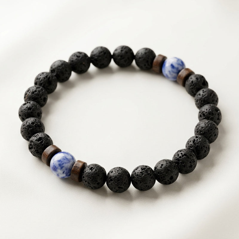 Lava Stone & Sodalite Bracelet "Falcon Veil"