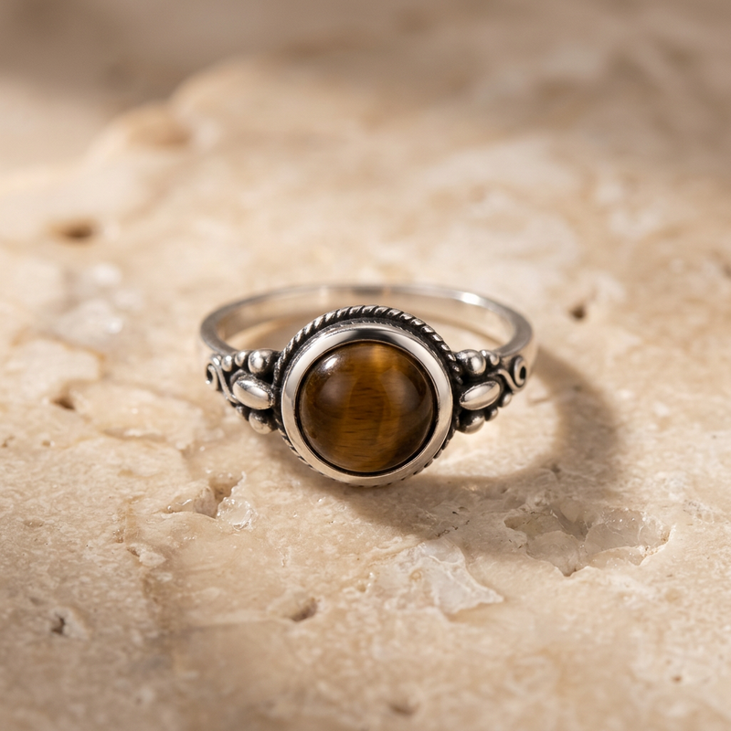 Tiger Eye Stone Ring "Solar Fang"