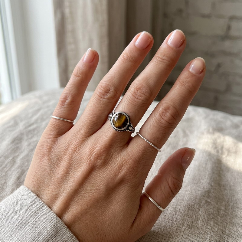 Tiger Eye Stone Ring "Solar Fang"