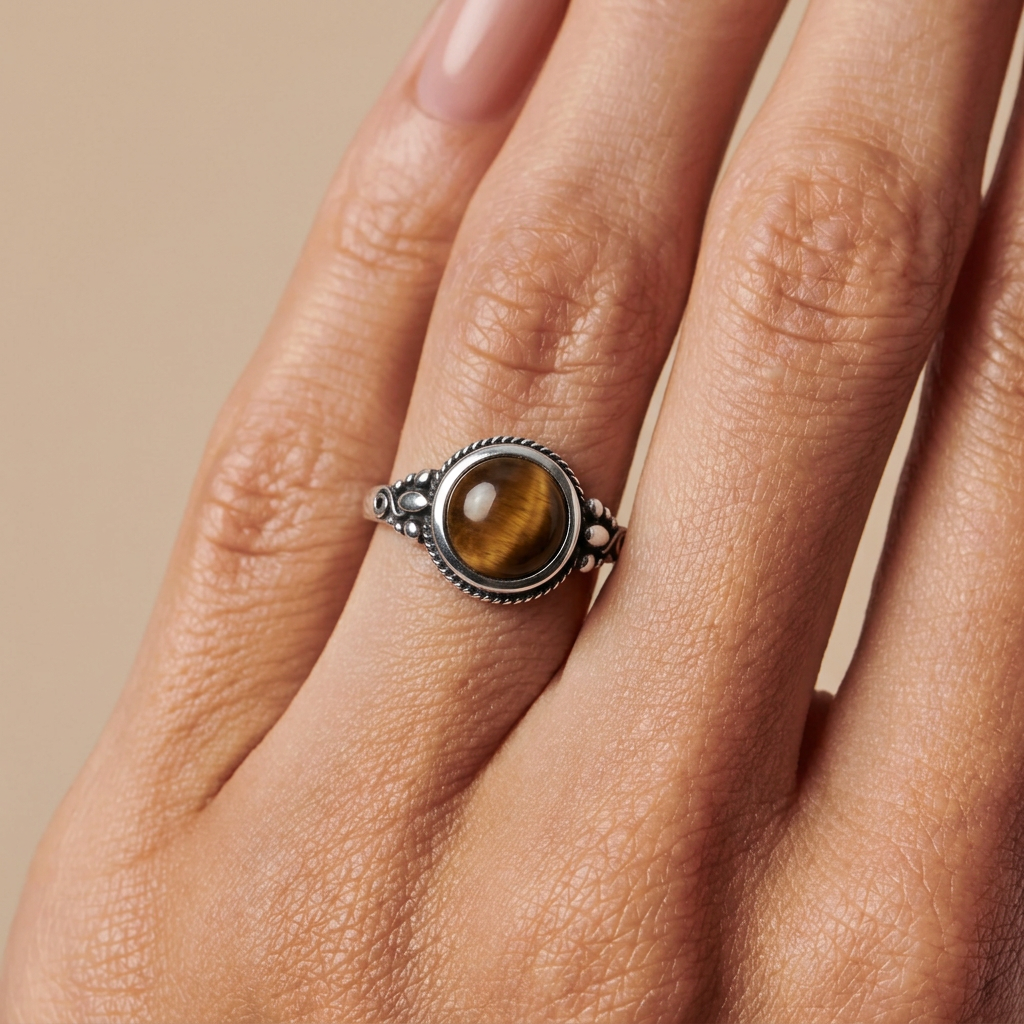Tiger Eye Stone Ring "Solar Fang"