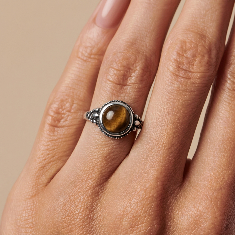 Tiger Eye Stone Ring "Solar Fang"