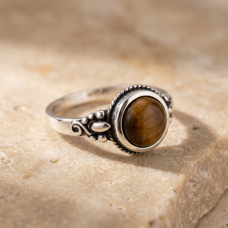 Tiger Eye Stone Ring "Solar Fang"