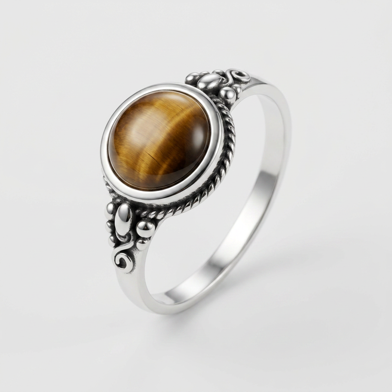 Tiger Eye Stone Ring "Solar Fang"