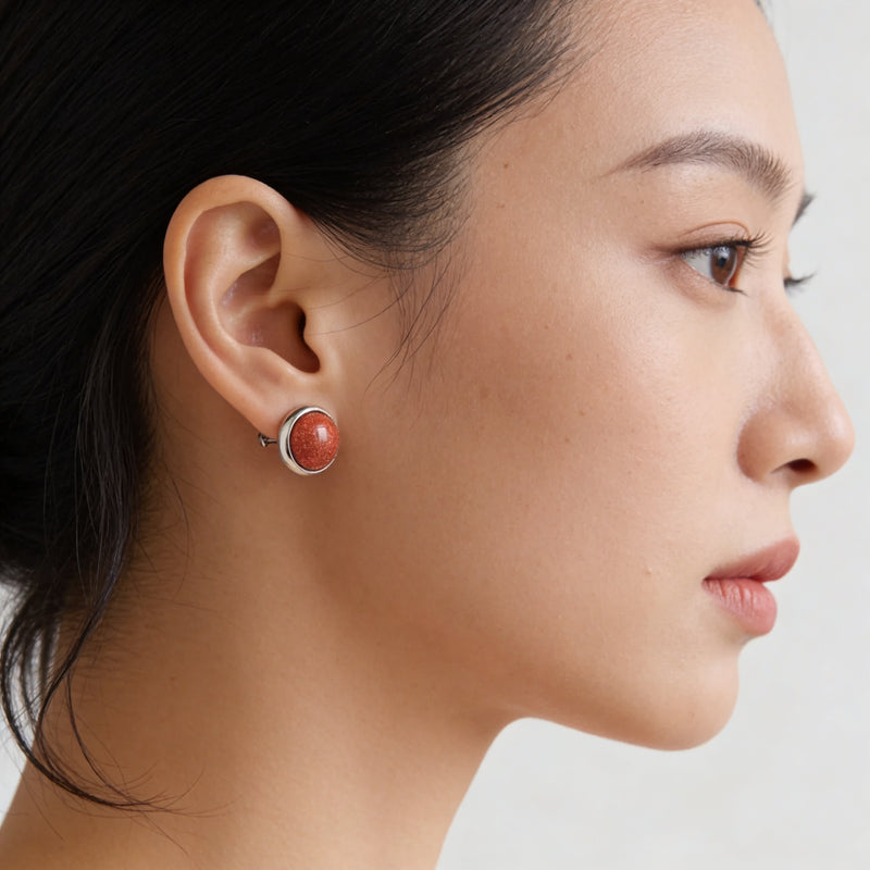 Sunstone Stone Stud Earrings "Orbita"