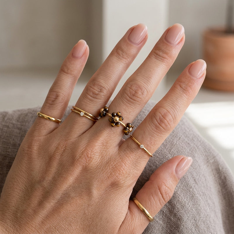 Tiger Eye Ring Adjustable "Flower"