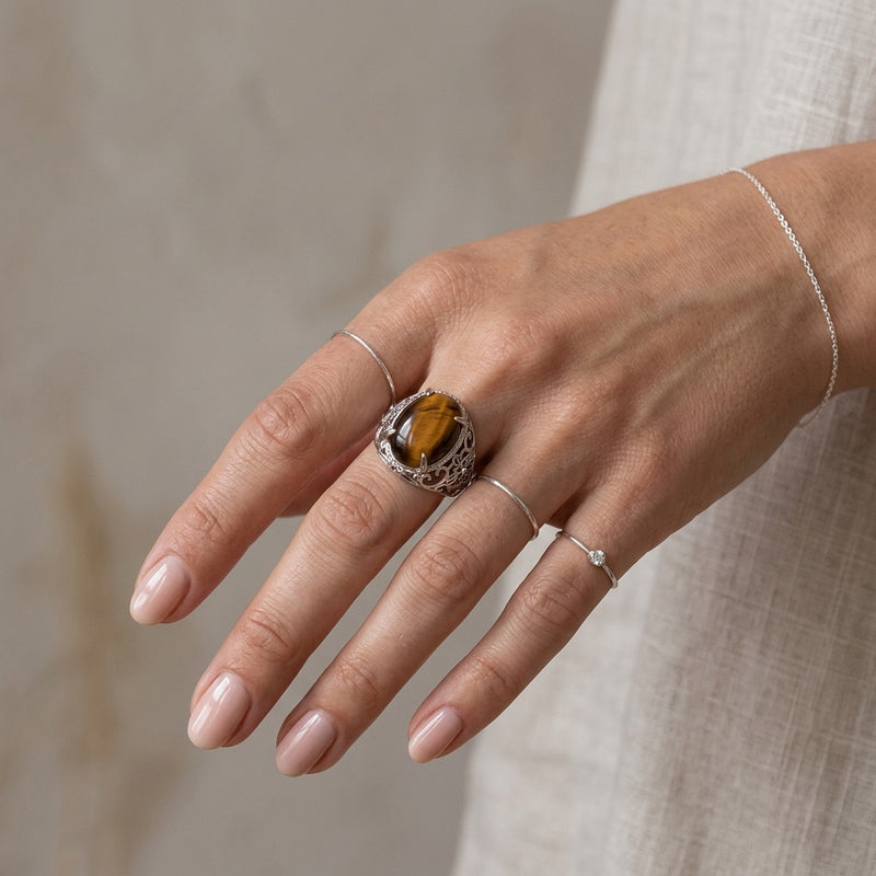 Tiger Eye Stone Ring "Solaris Drift"