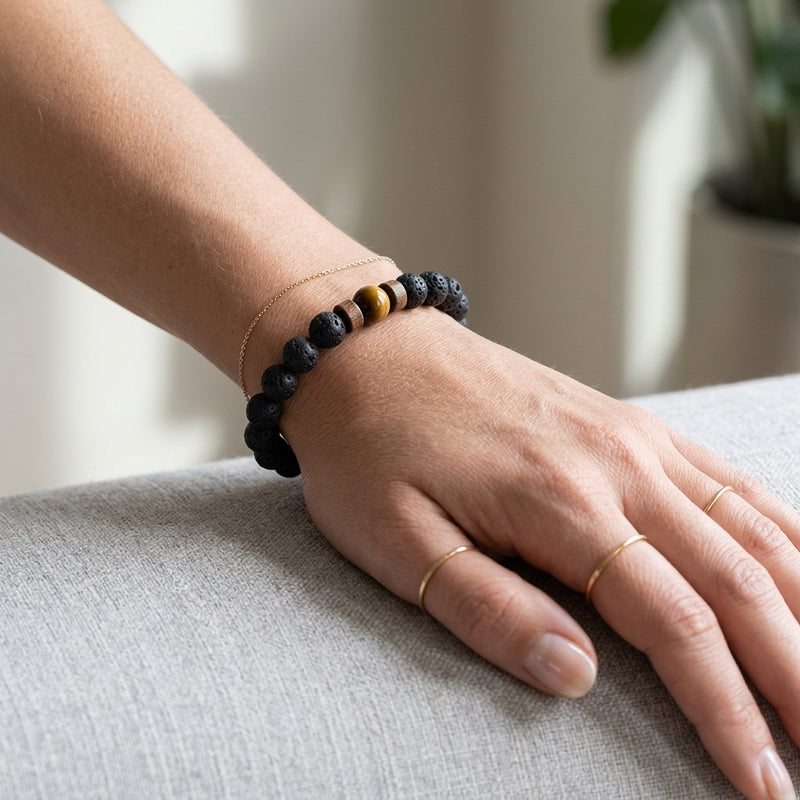 Lava Stone & Tiger Eye Bracelet "Falcon Veil"