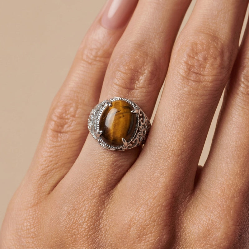 Tiger Eye Stone Ring "Solaris Drift"