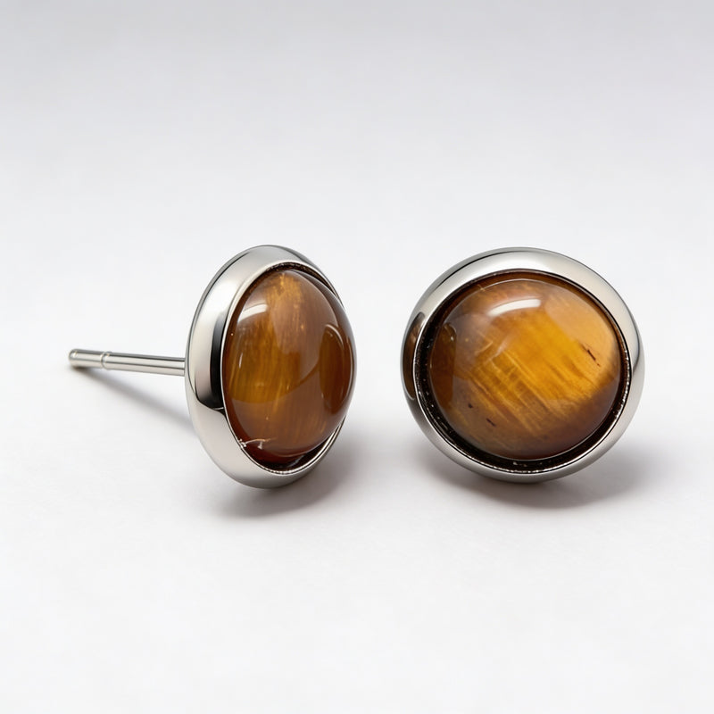 Tiger Eye Stone Stud Earrings "Orbita"