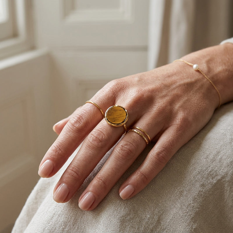 Tiger eye ring "Jupiter" adjustable