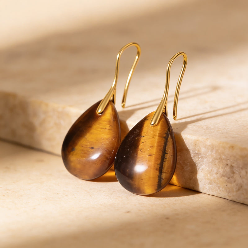 Tiger Eye Teardrop Earrings “Golden Rift”