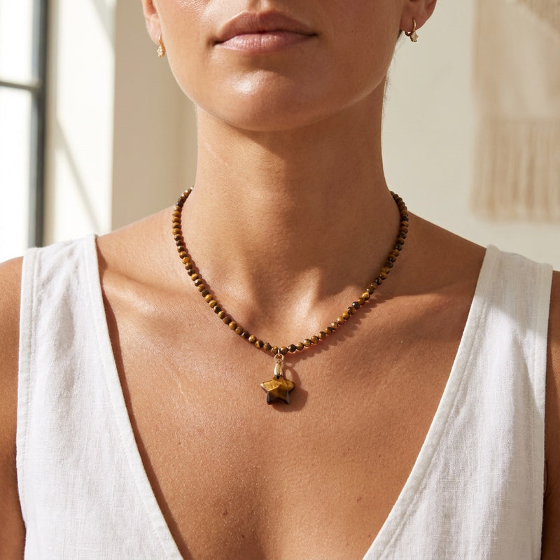 Tiger Eye Stone Star Necklace "Stela"